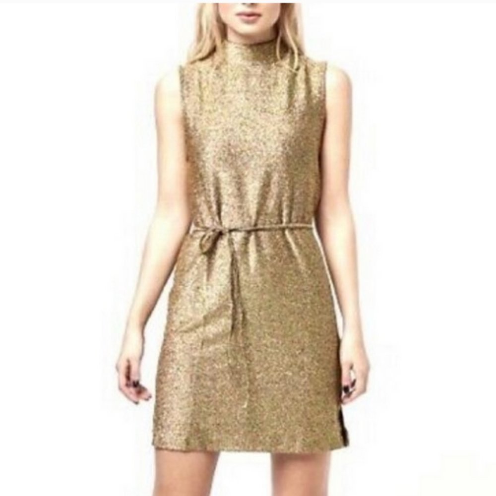 Nordstrom Topshop Metallic High-Neck Dress Size 4